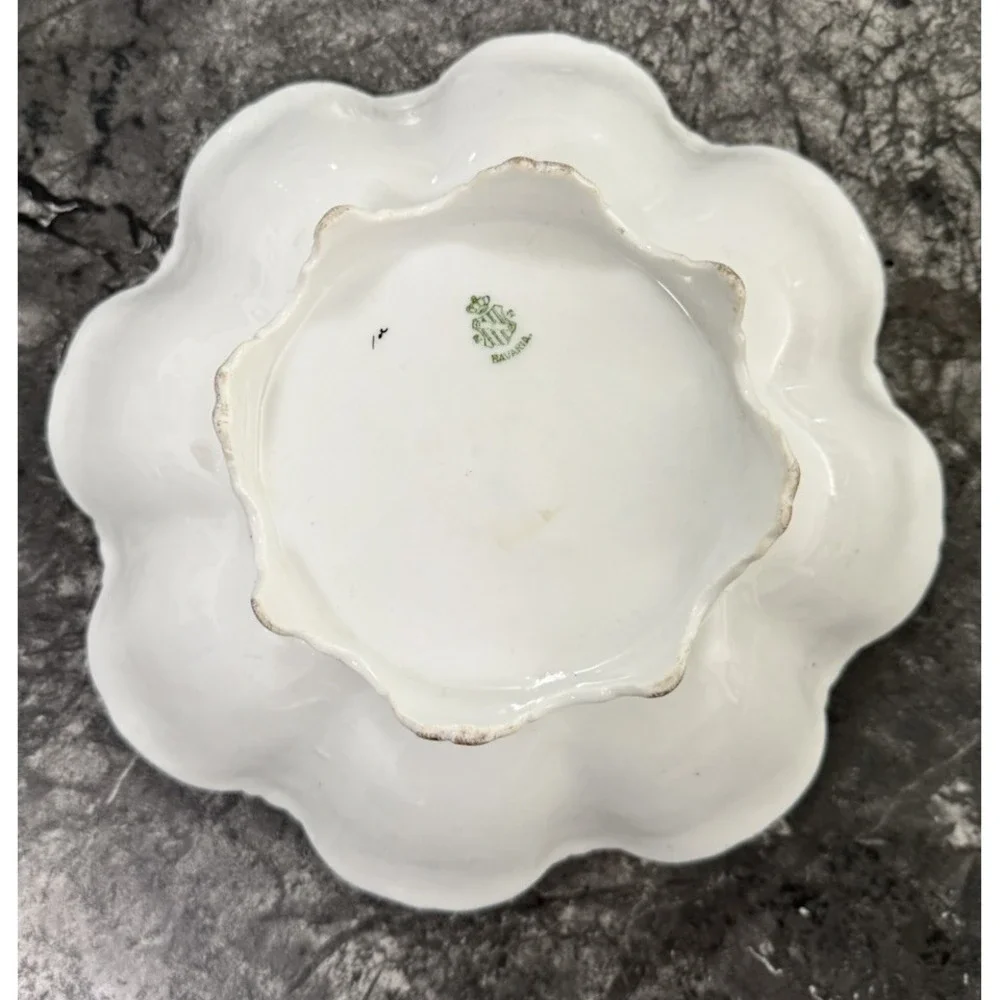 Vtg Bavaria Tirschenreuth Hand‎ Painted Porelain Scalloped Gold Rim Cherry Bowl